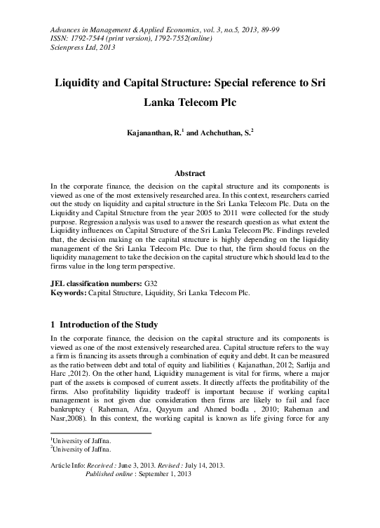 (PDF) Liquidity and capital structure Ra'ad Hedwan Academia.edu