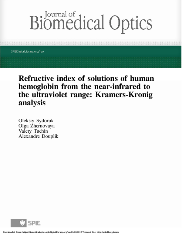 Pdf Refractive Index Of Solutions Of Human Hemoglobin From - 