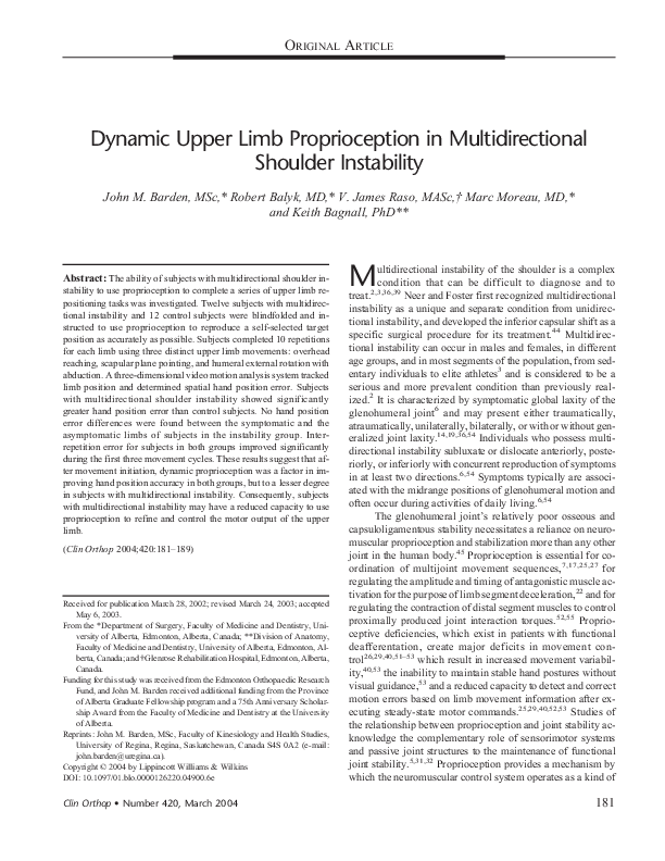 (PDF) Dynamic upper limb proprioception in multidirectional shoulder ...