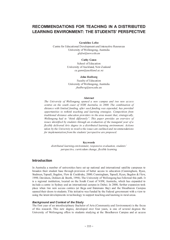 (PDF) Recommendations for Teaching In a Distributed Learning ...