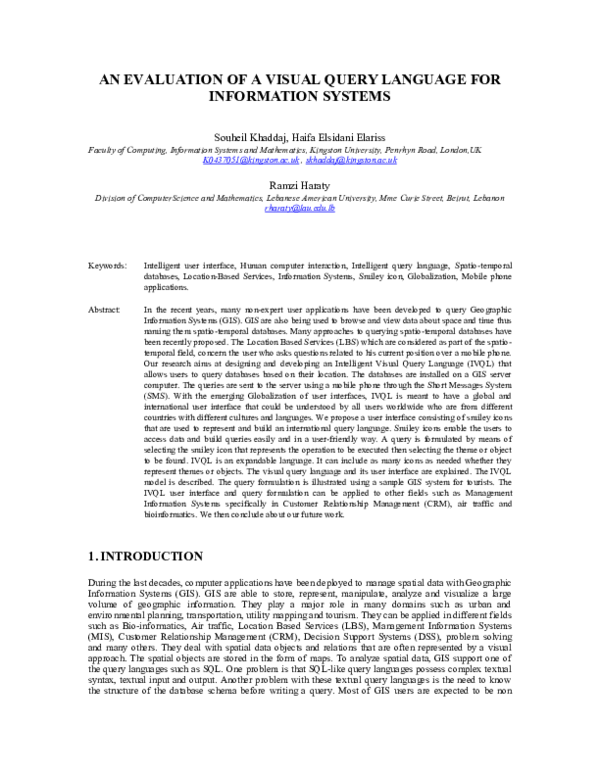 (PDF) An Evaluation of a Visual Query Language for Information Systems ...