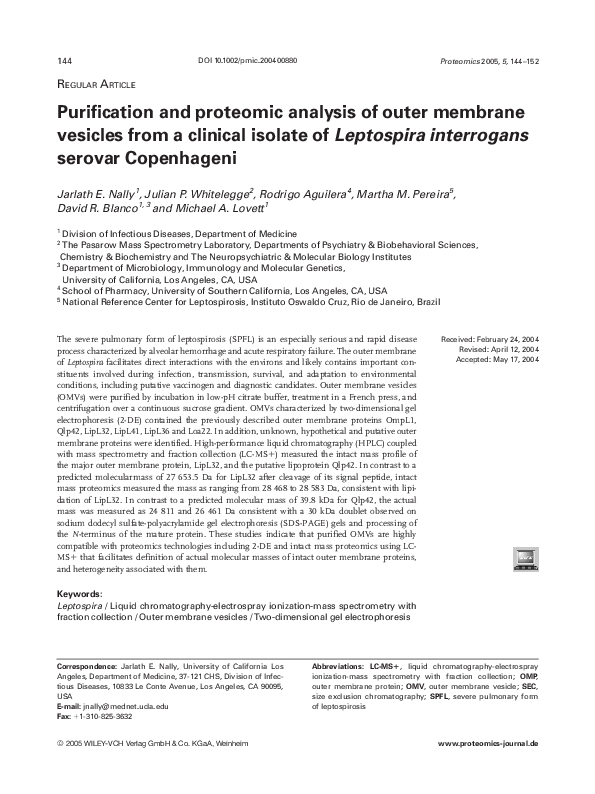 (PDF) Purification and proteomic analysis of outer membrane vesicles ...