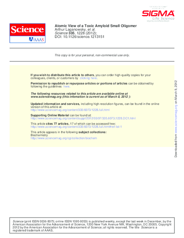 (PDF) Atomic View of a Toxic Amyloid Small Oligomer