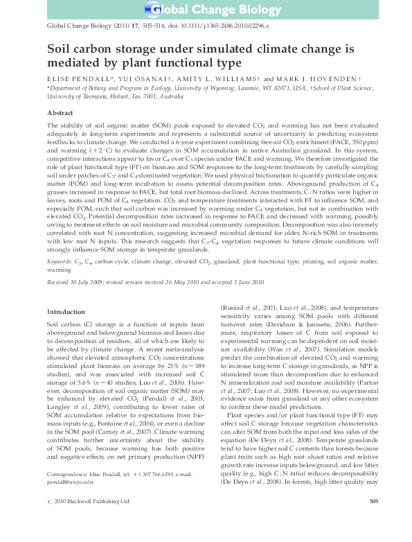 (PDF) Soil carbon storage under simulated climate change is mediated by ...