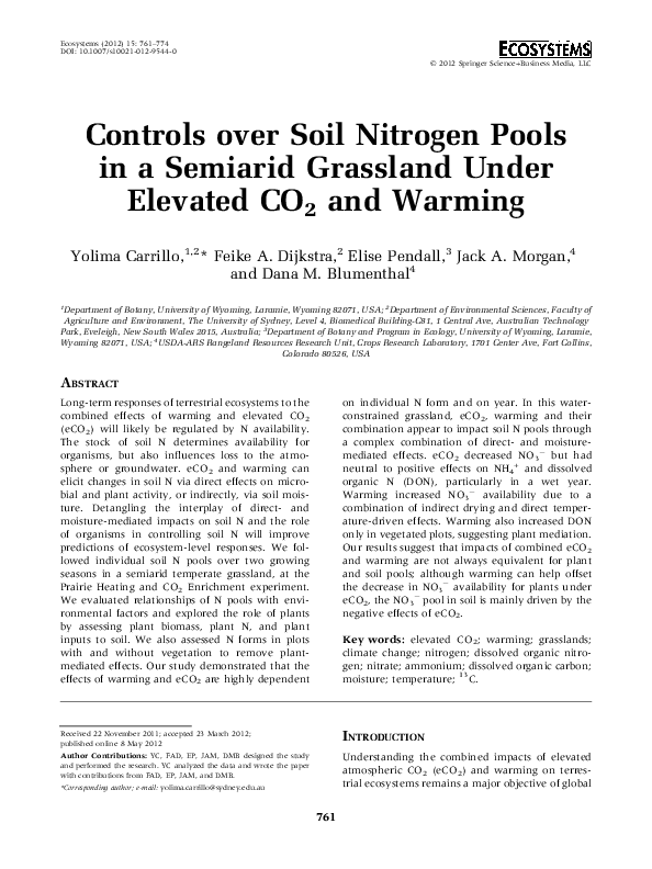 (PDF) Controls over Soil Nitrogen Pools in a Semiarid Grassland Under