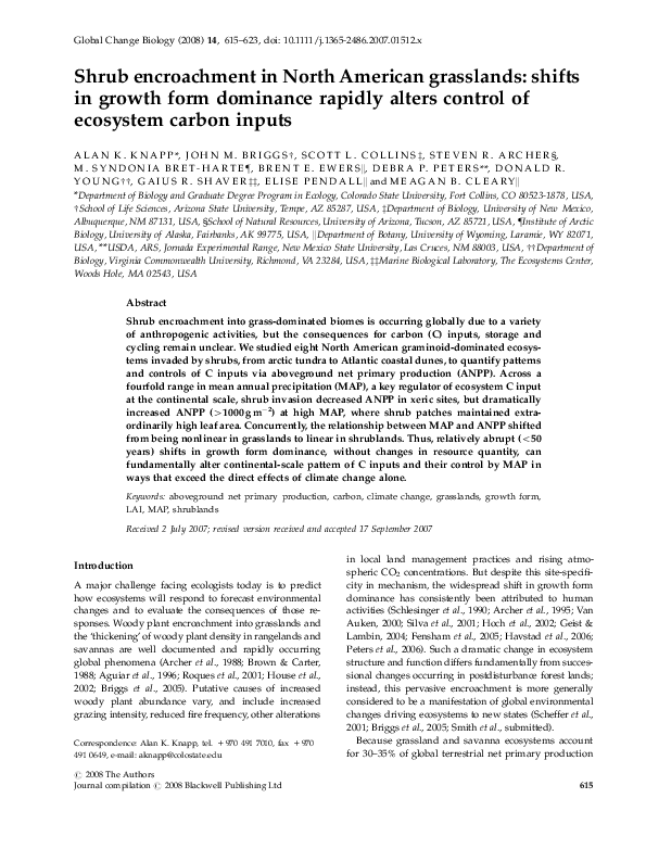 (PDF) Shrub encroachment in North American grasslands shifts in growth