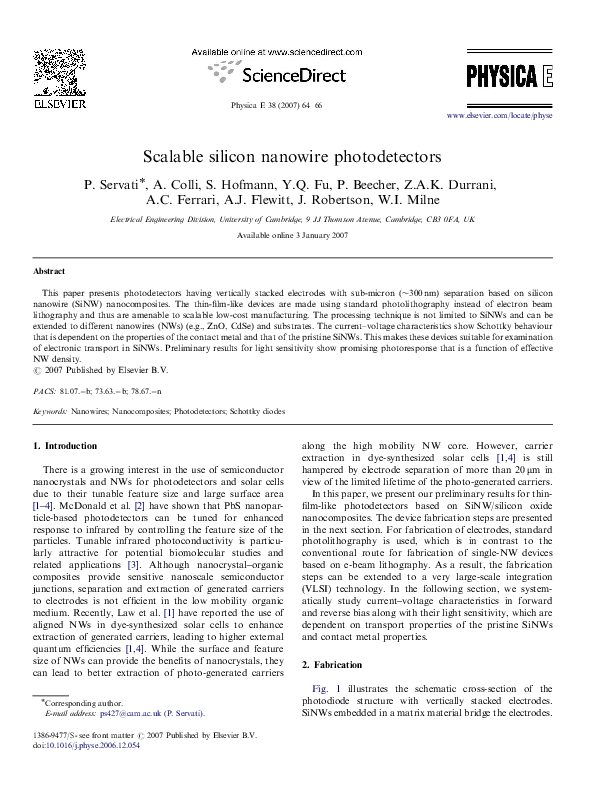 (PDF) Scalable silicon nanowire photodetectors P. Beecher Academia.edu