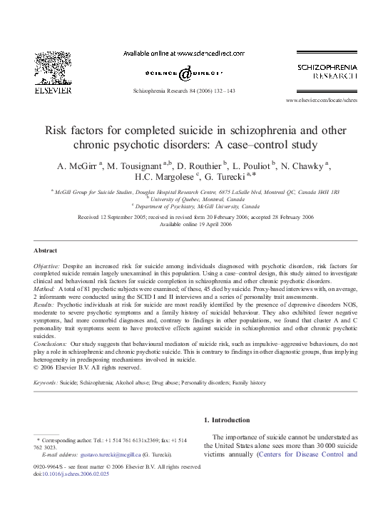(PDF) Risk factors for completed suicide in schizophrenia and other ...