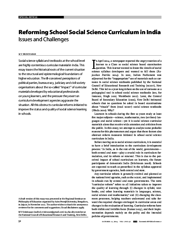 (PDF) School Social Science Curriculum in India Mannu Vadivel