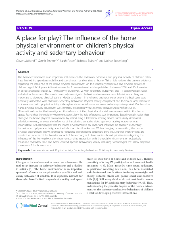 (PDF) A place for play? The influence of the home physical environment ...