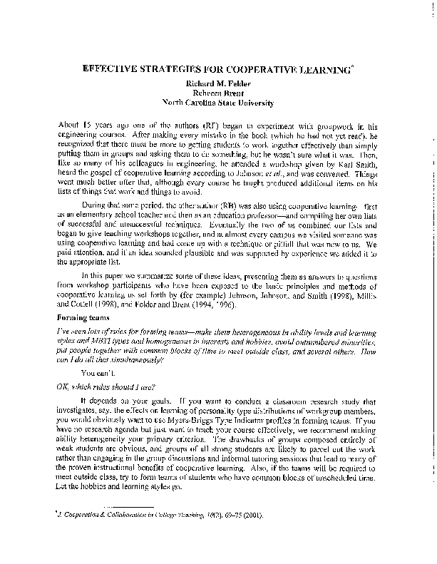(PDF) Effective Strategies for Cooperative Learning