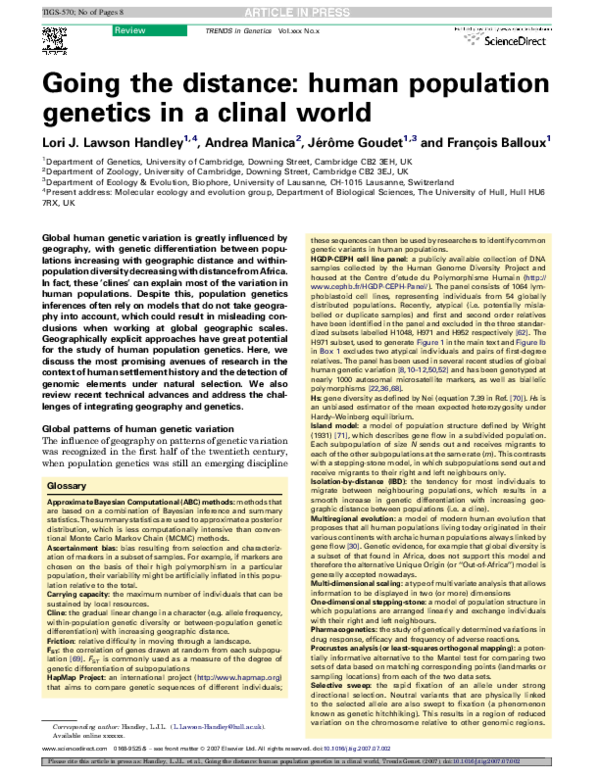 (PDF) Going the distance: human population genetics in a clinal world