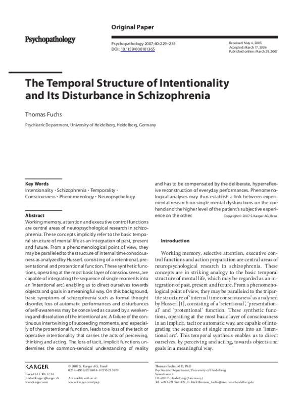 (PDF) The Temporal Structure of Intentionality and Its Disturbance in ...