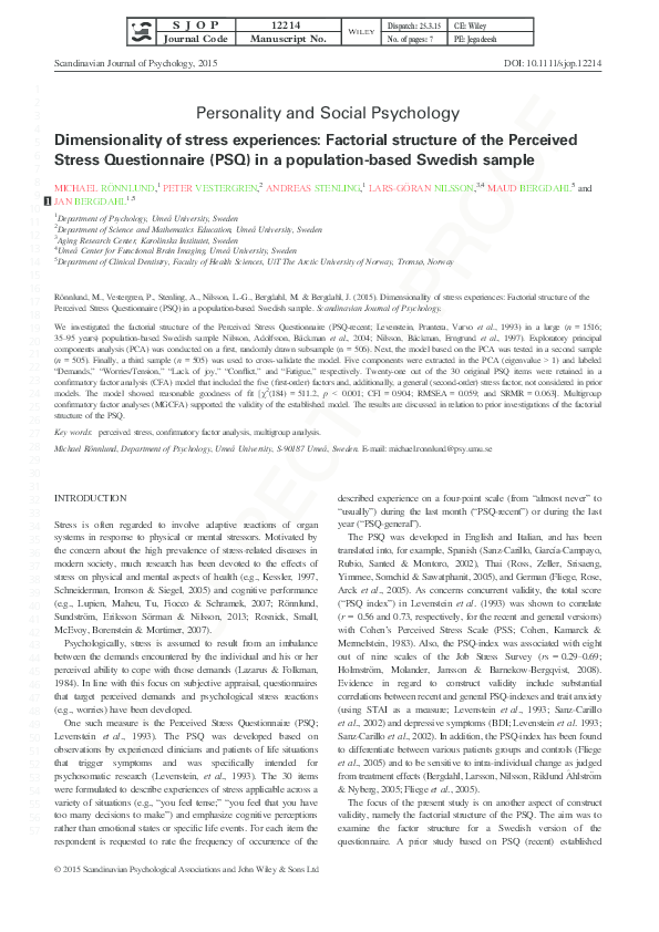 (PDF) Dimensionality of stress experiences: Factorial structure of the ...