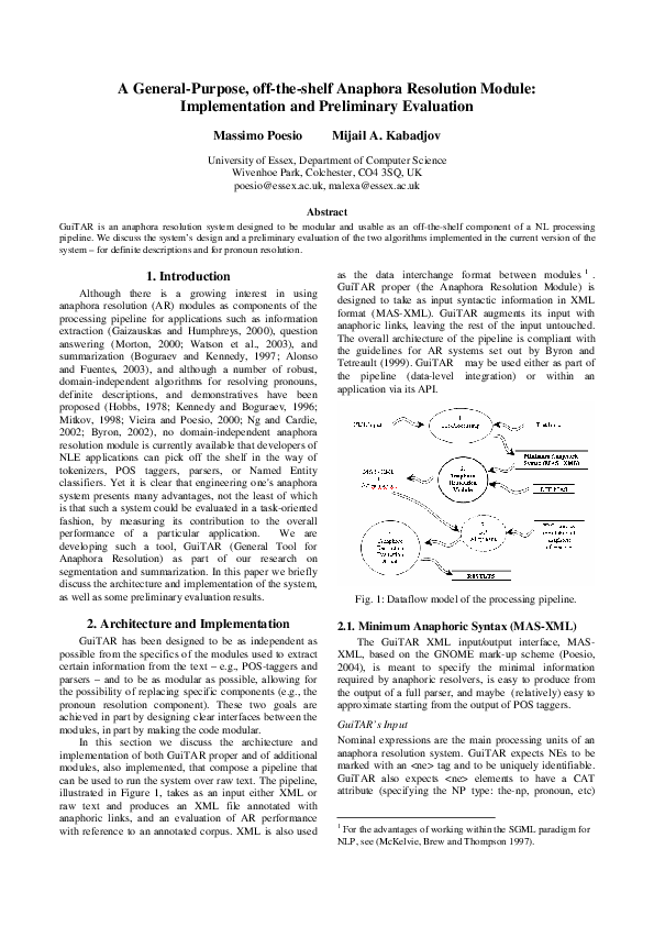 (PDF) A general-purpose, off-the-shelf anaphora resolution module ...