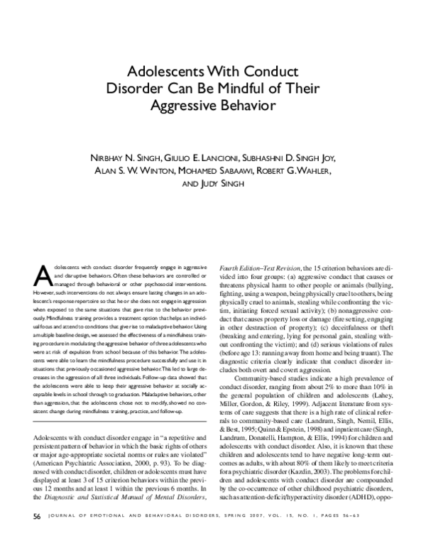 (PDF) Adolescents With Conduct Disorder Can Be Mindful of Their ...