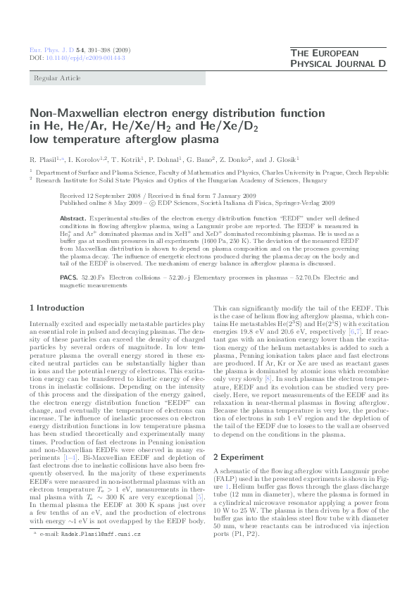(PDF) Non-Maxwellian electron energy distribution function in He, He/Ar ...