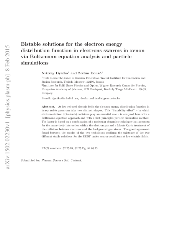 (PDF) Bistable solutions for the electron energy distribution function ...