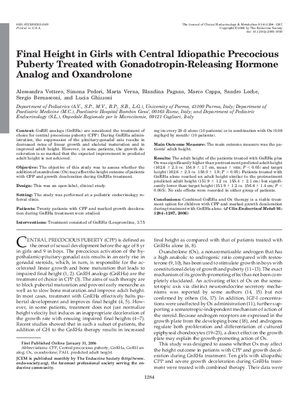 (PDF) Final Height in Girls with Central Idiopathic Precocious Puberty ...