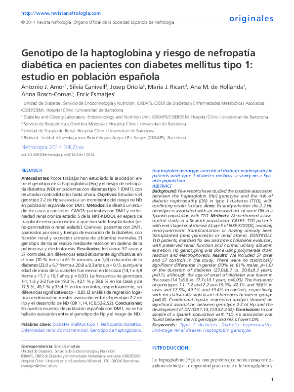 asociación de diabetes con genotipo de haptoglobina