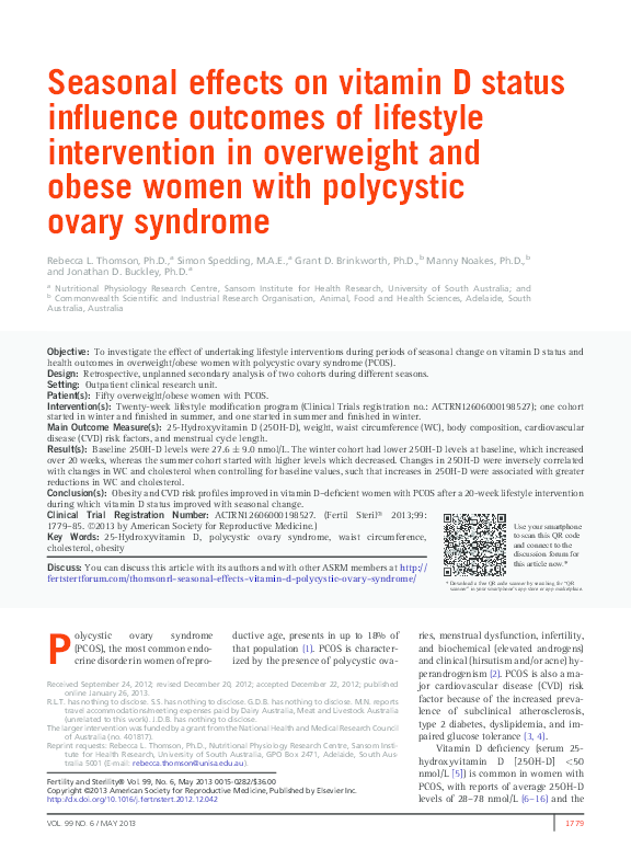 (PDF) Seasonal effects on vitamin D status influence outcomes of ...