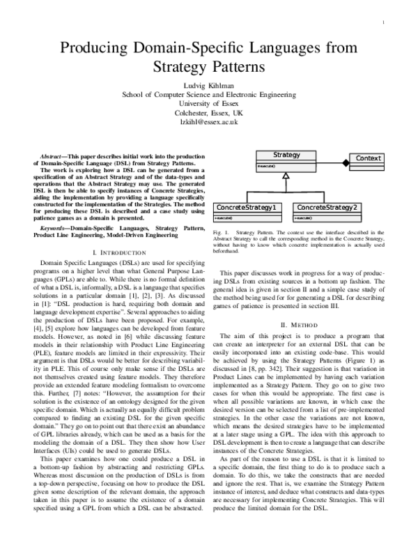 (PDF) Producing Domain-Specific Languages from Strategy Patterns