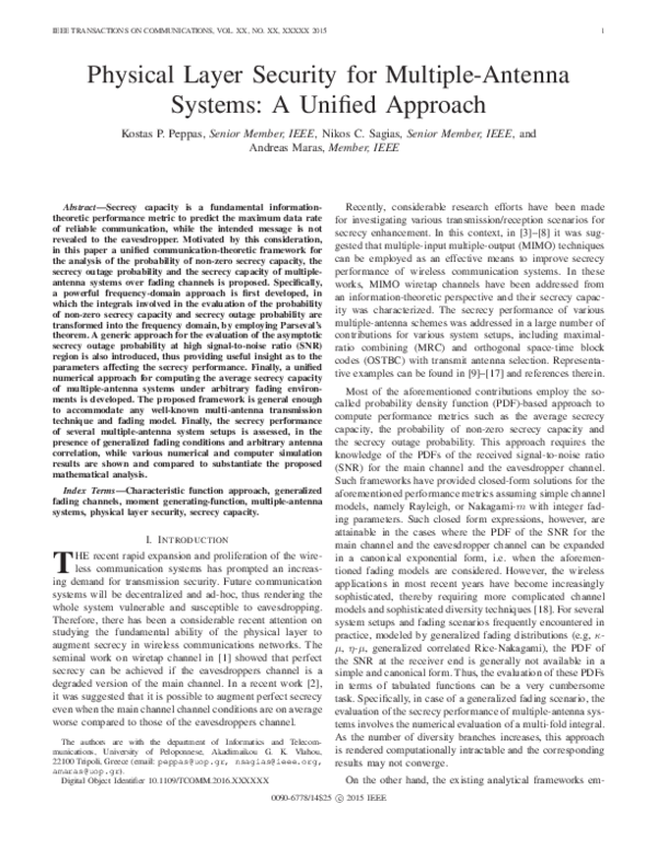 Physical Layer Security for MultipleAntenna Systems A Unified Approach Kostas Peppas