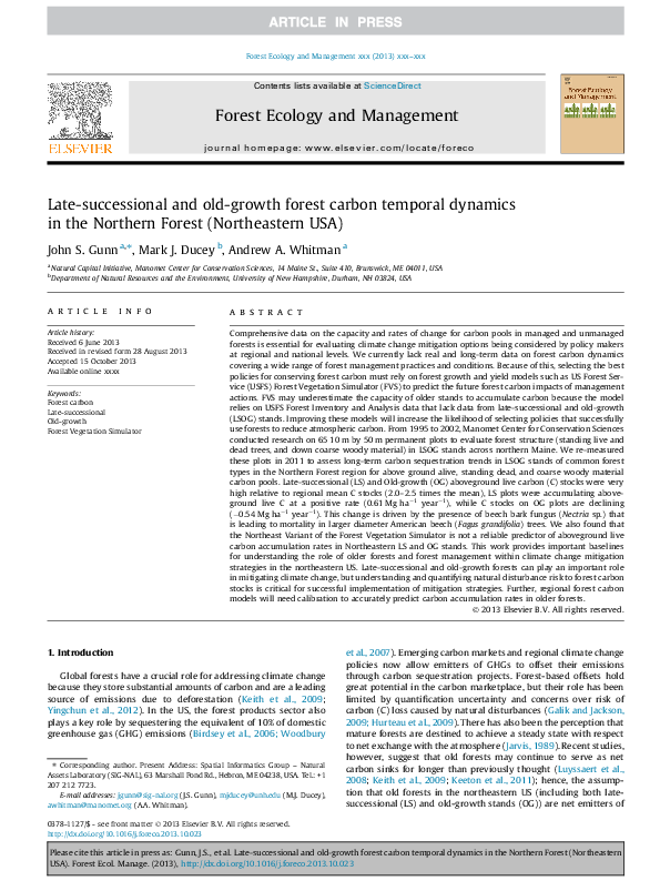 (PDF) Late-successional and old-growth forest carbon temporal dynamics ...