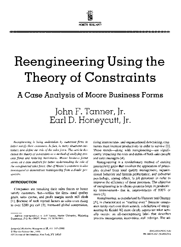  pdf reengineering using the theory of constraints a case analysis of 
