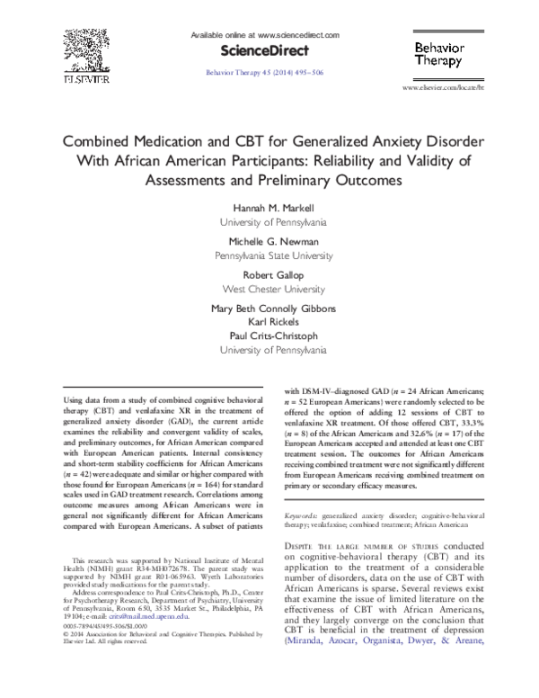 (PDF) Combined Medication and CBT for Generalized Anxiety Disorder With ...
