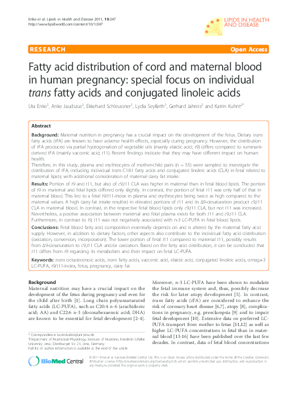 (PDF) Fatty acid distribution of cord and maternal blood in human ...