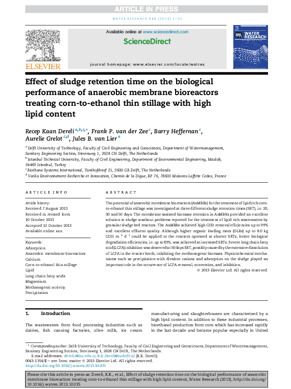 (PDF) Effect of sludge retention time on the biological performance of