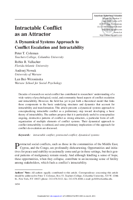 (PDF) Intractable Conflict as an Attractor: A Dynamical Systems ...