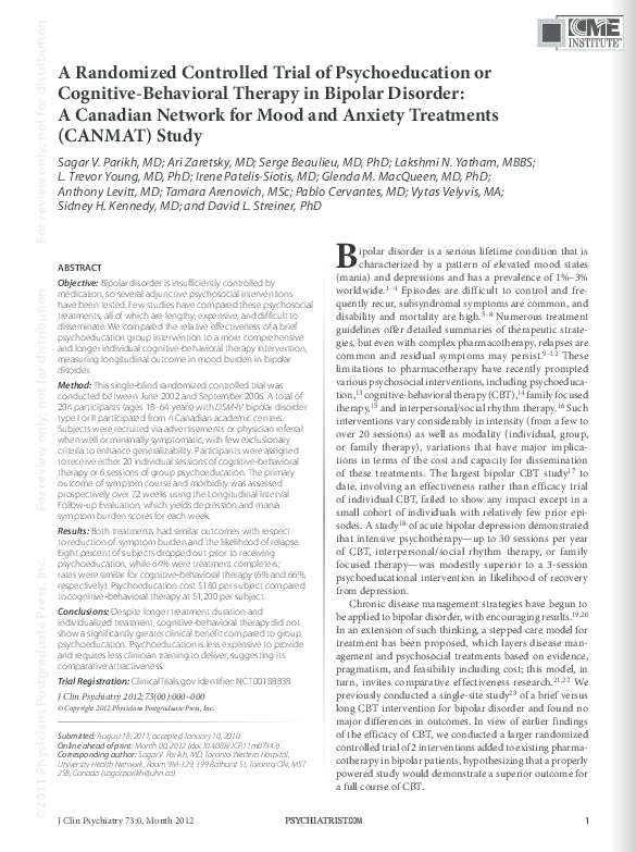 (PDF) A Randomized Controlled Trial of Psychoeducation or Cognitive ...