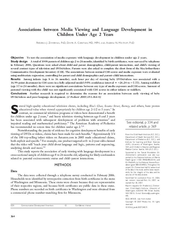 (PDF) Associations between Media Viewing and Language Development in ...