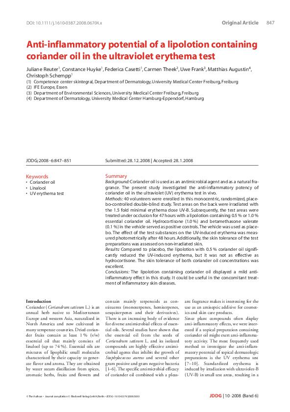 (PDF) Antiinflammatory potential of a lipolotion containing coriander