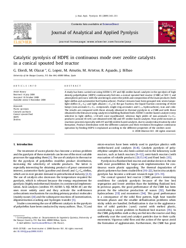 (PDF) Catalytic pyrolysis of HDPE in continuous mode over zeolite ...