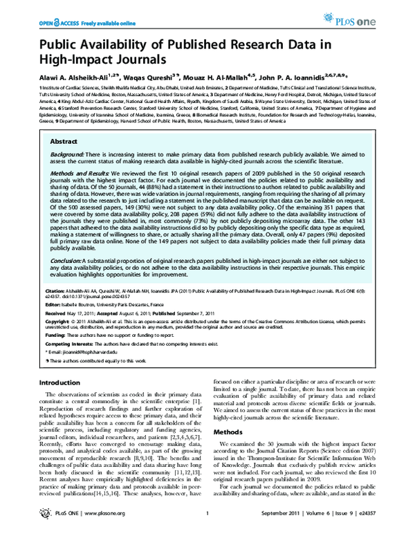 (PDF) Public Availability of Published Research Data in High-Impact ...