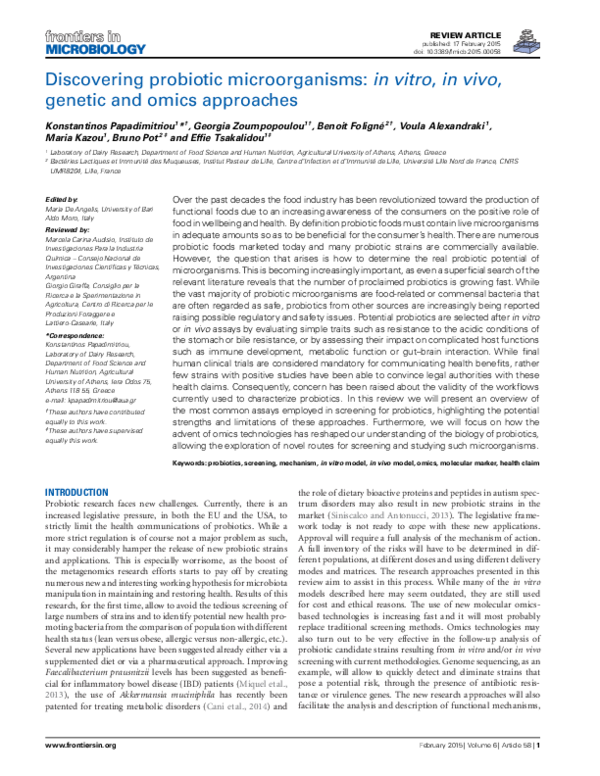 (PDF) Discovering probiotic microorganisms: in vitro, in vivo, genetic ...