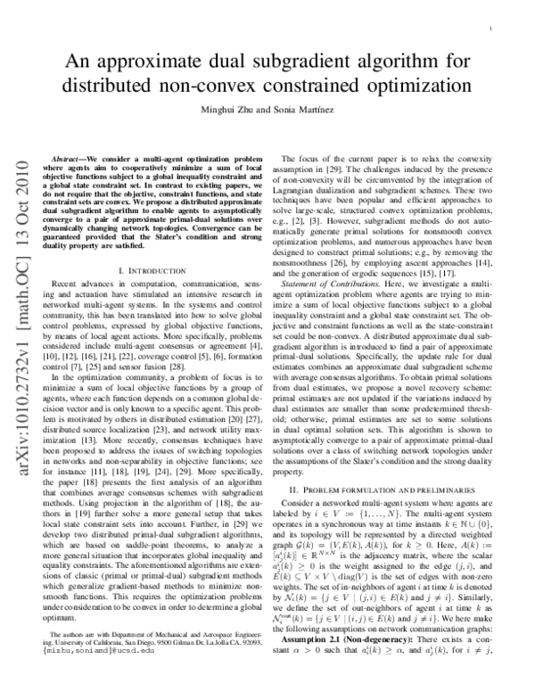 (PDF) An Approximate Dual Subgradient Algorithm for Multi-Agent Non ...