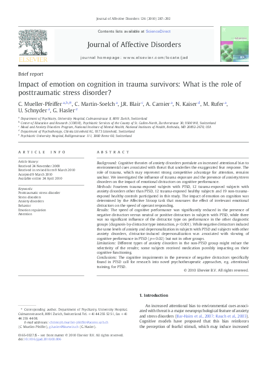(PDF) Impact of emotion on cognition in trauma survivors: What is the ...