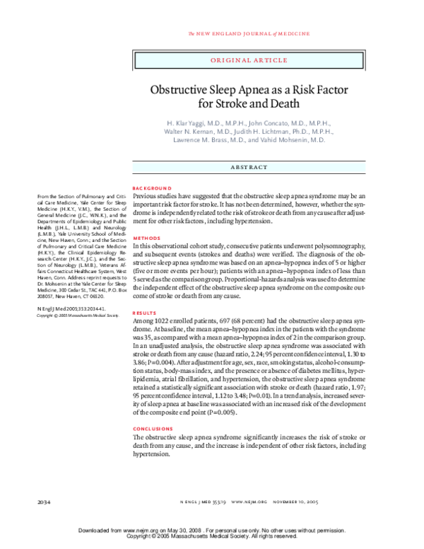 (PDF) Obstructive Sleep Apnea as a Risk Factor for Stroke and Death