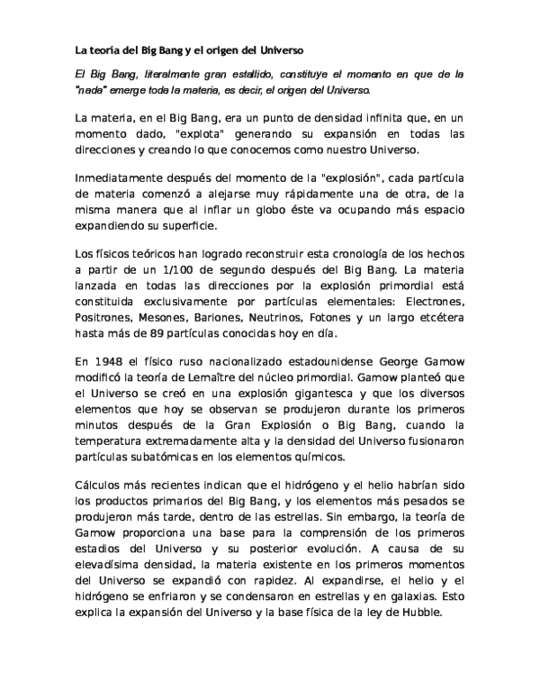 (DOC) La teoria del Big Bang y el origen del Universo