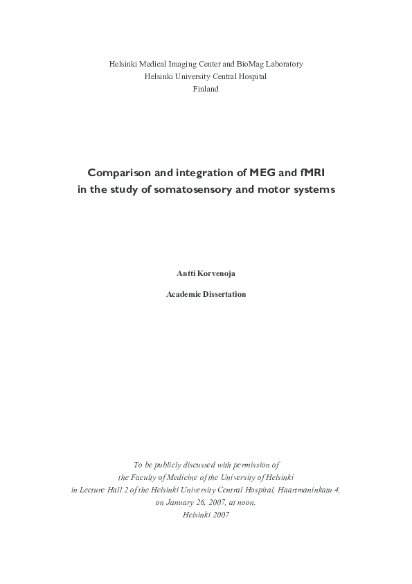 (PDF) Comparison and integration of MEG and fMRI