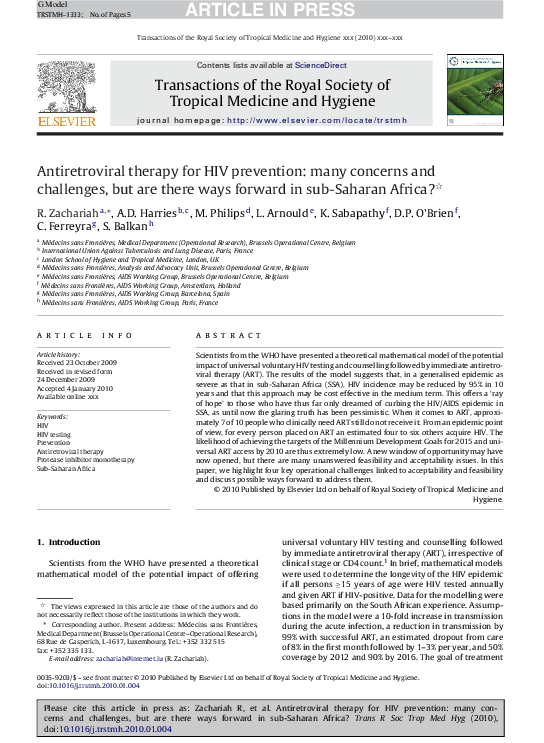 (PDF) Antiretroviral therapy for HIV prevention: many concerns and ...