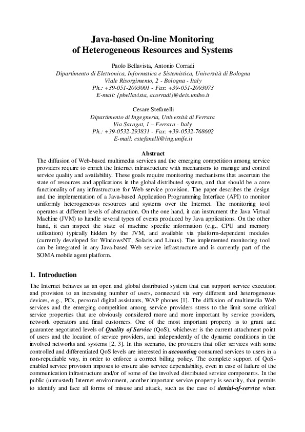 (PDF) Java-based On-line Monitoring of Heterogeneous Resources and Systems