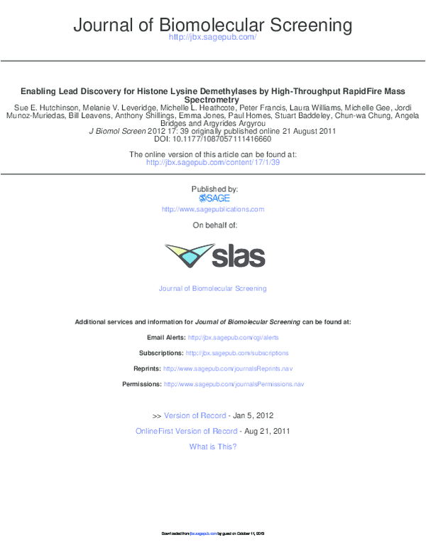 (PDF) Enabling Lead Discovery for Histone Lysine Demethylases by High ...
