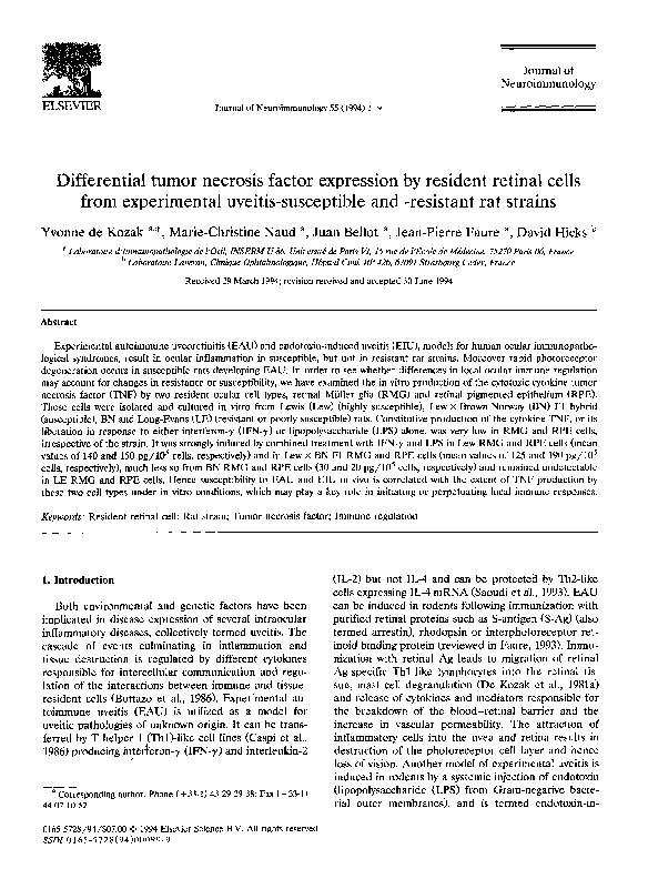 (PDF) Differential tumor necrosis factor expression by resident retinal ...
