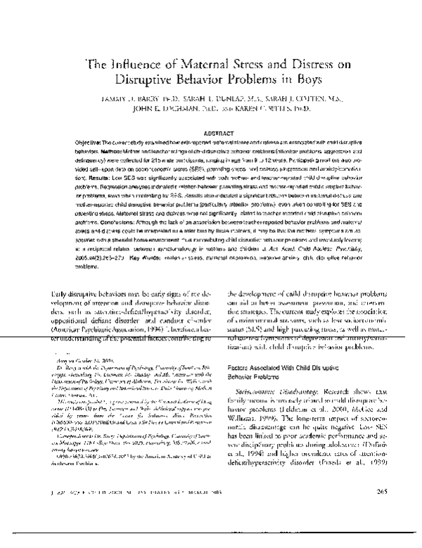 (PDF) The Influence of Maternal Stress and Distress on Disruptive ...