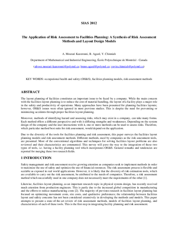 (PDF) Application of Risk Assessment to Facilities Planning: A ...
